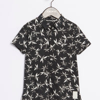 IKKS Black Print Short Sleeve Button Down