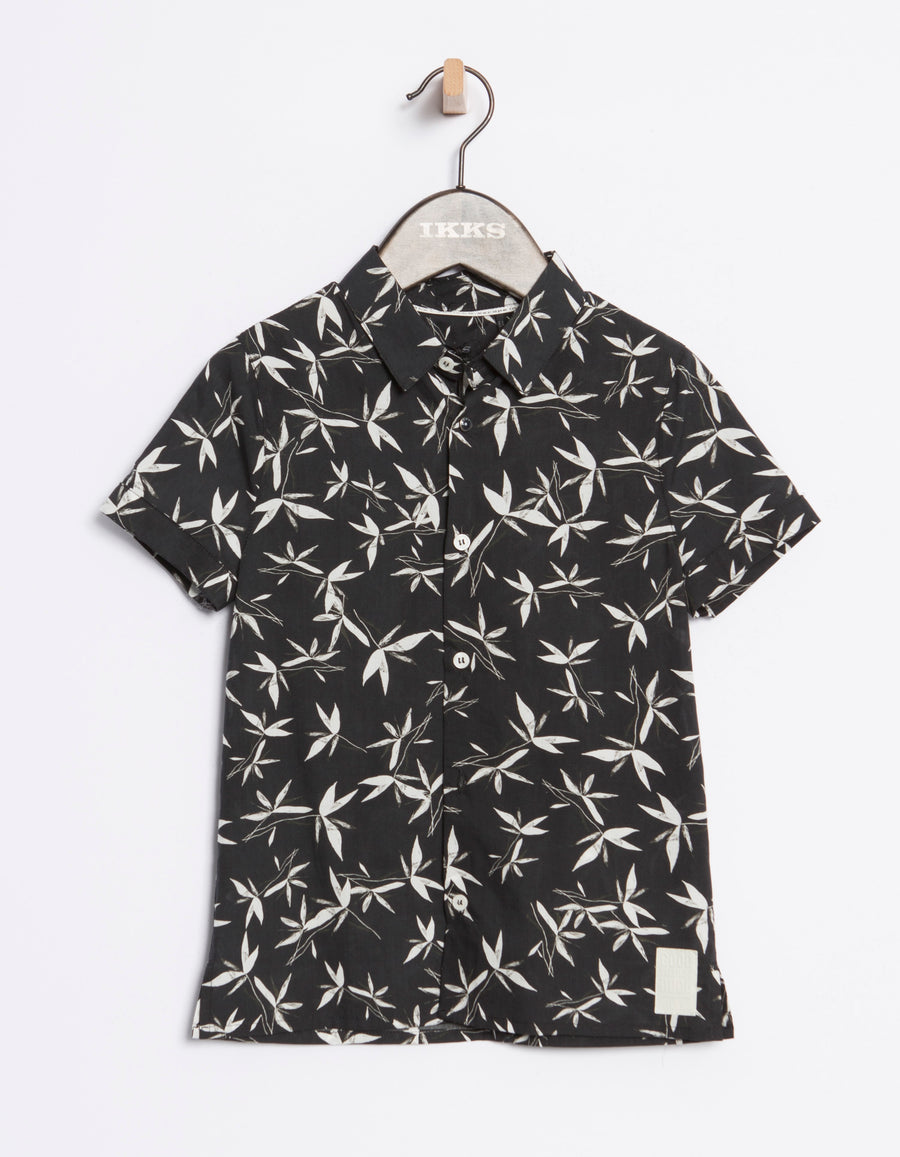 IKKS Black Print Short Sleeve Button Down
