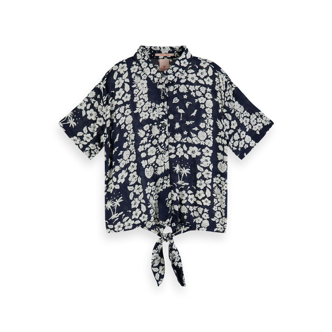 Scotch Shrunk Navy Hawaii Print Blouse