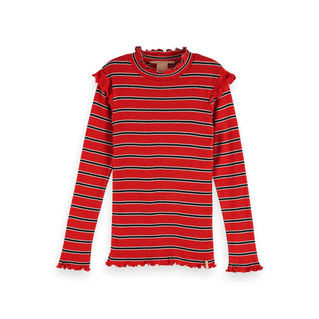Scotch Shrunk Red Striped Ruffle Rib Tee
