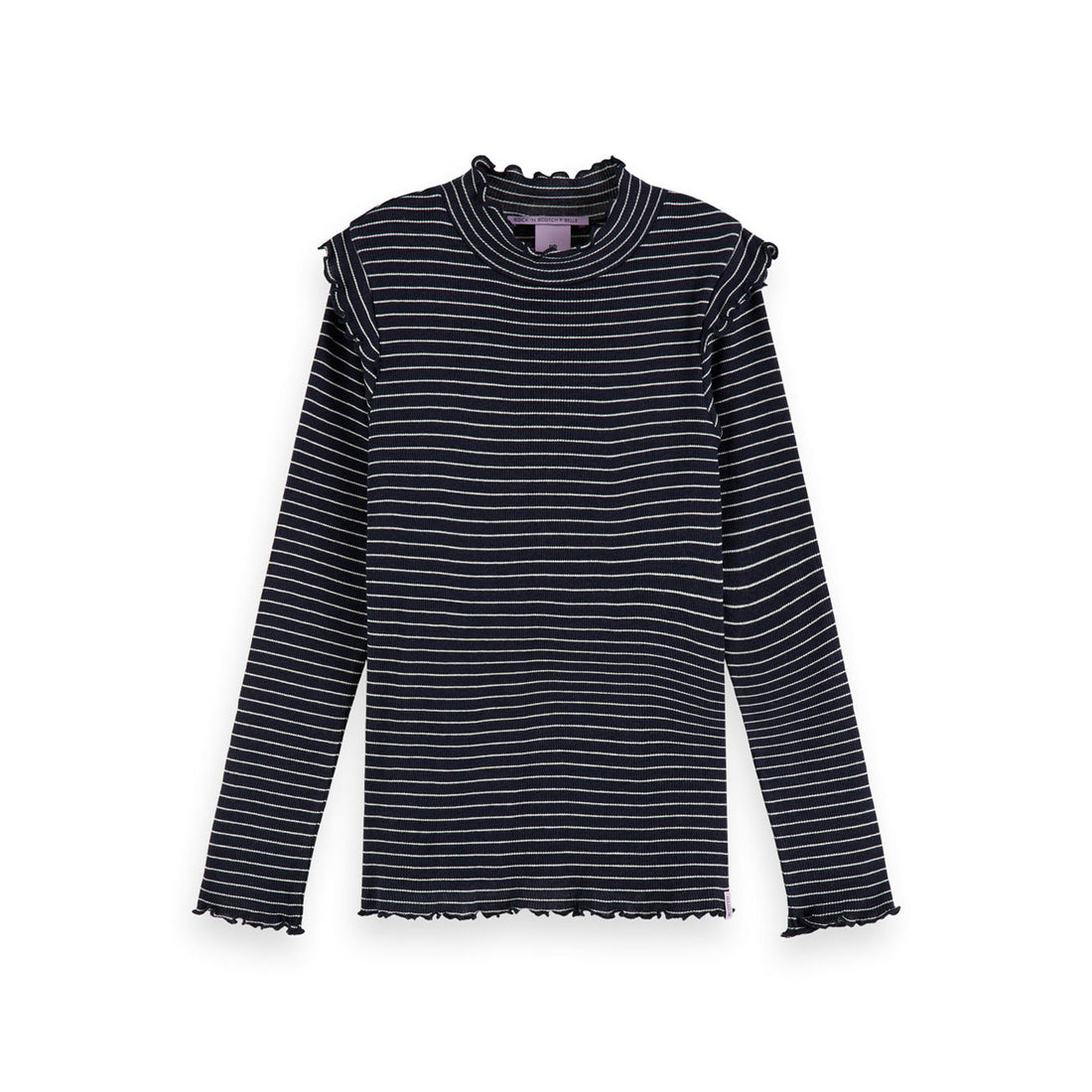 Scotch Shrunk Navy Striped Ruffle Rib Tee