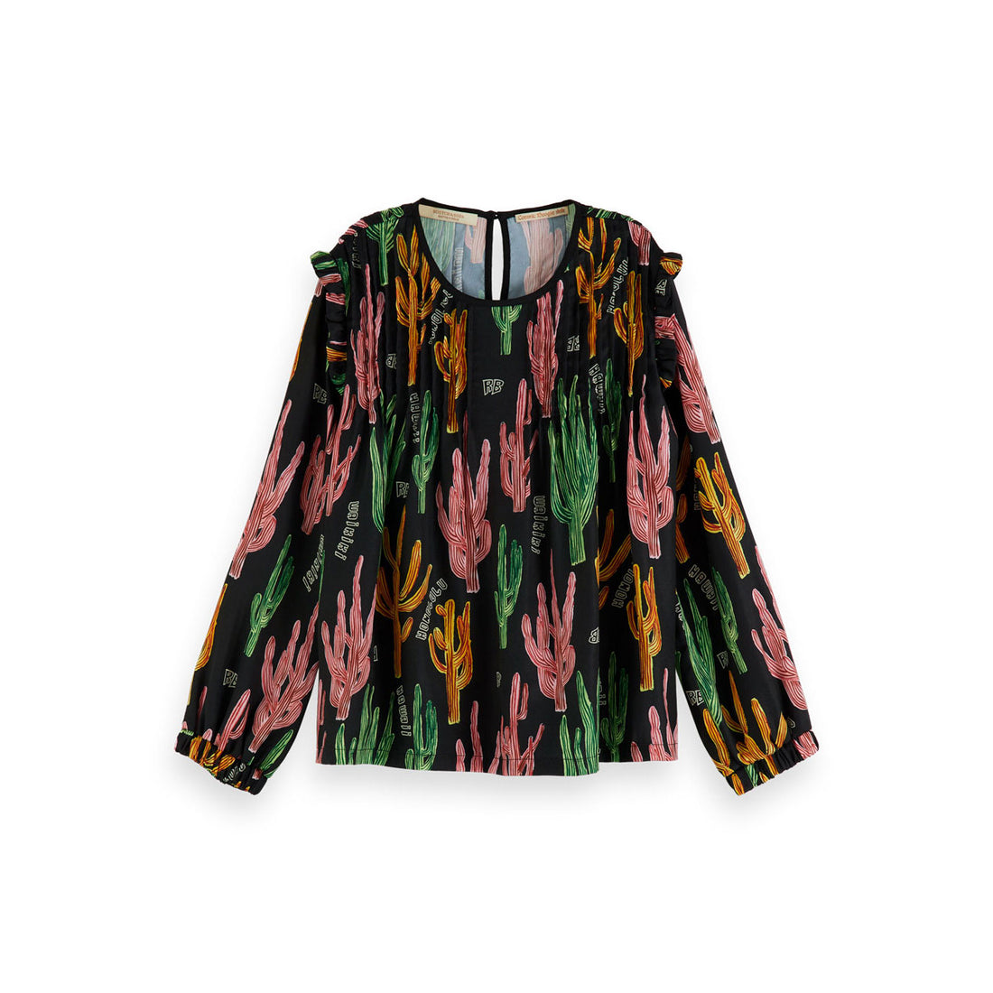 Scotch Shrunk Black Cactus Print Ruffle Tee