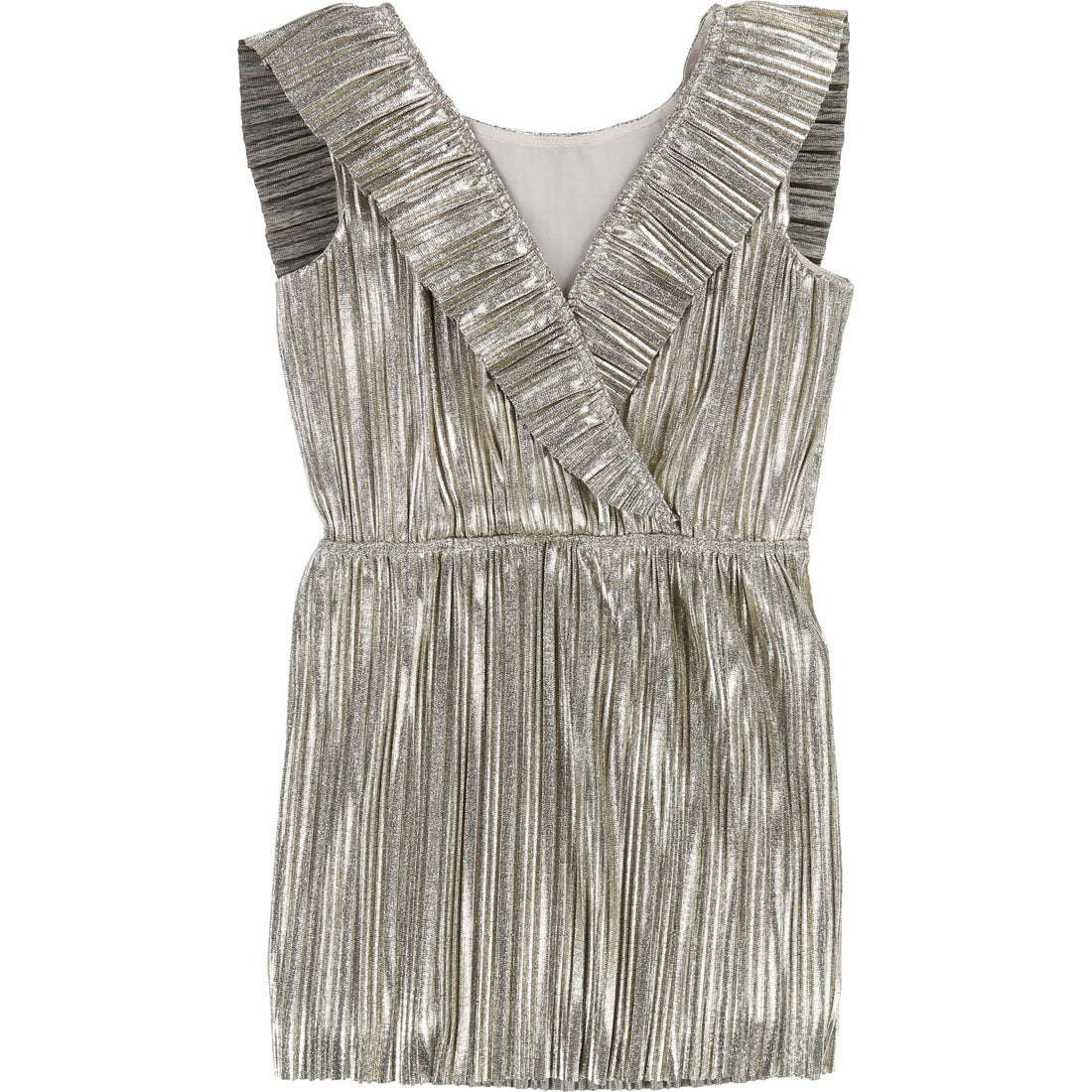 Carrement Beau Gold Pleated Lame Dress