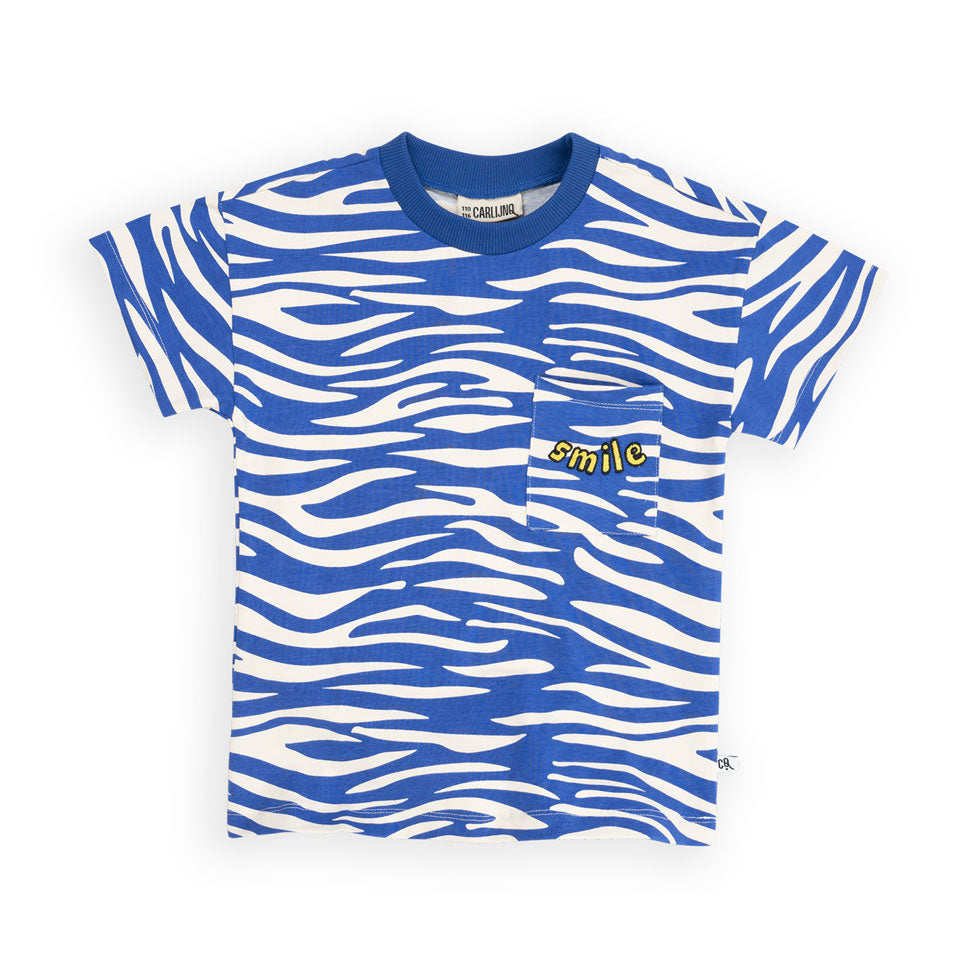 Carlijnq Zebra - Crew Neck T-Shirt With Pocket & Embroidery