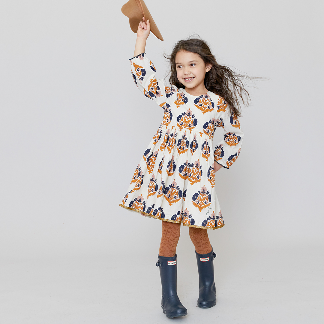 Pink Chicken Amma Dress - Navy Gold Flower