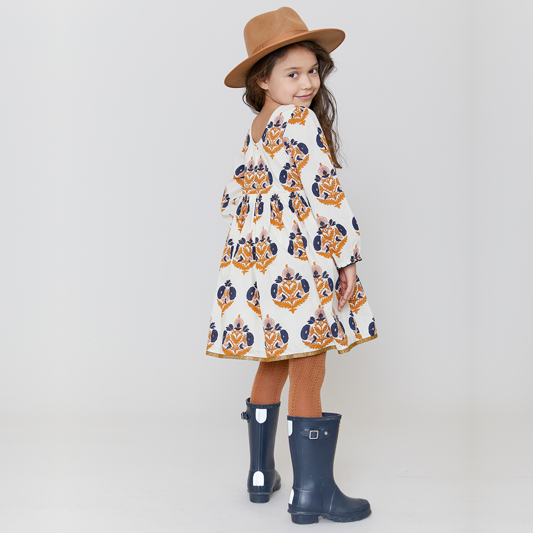 Pink Chicken Amma Dress - Navy Gold Flower
