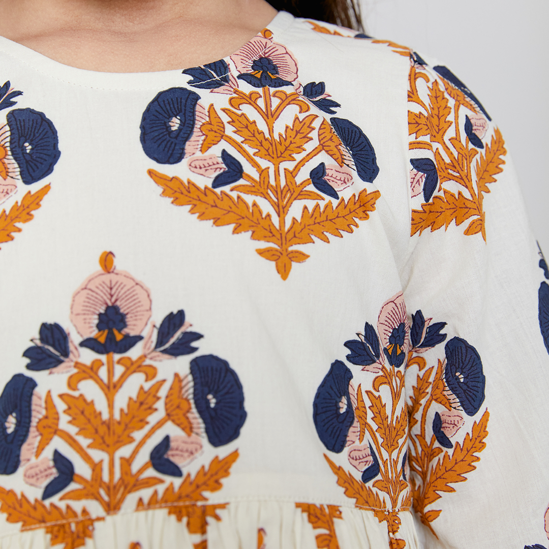 Pink Chicken Amma Dress - Navy Gold Flower