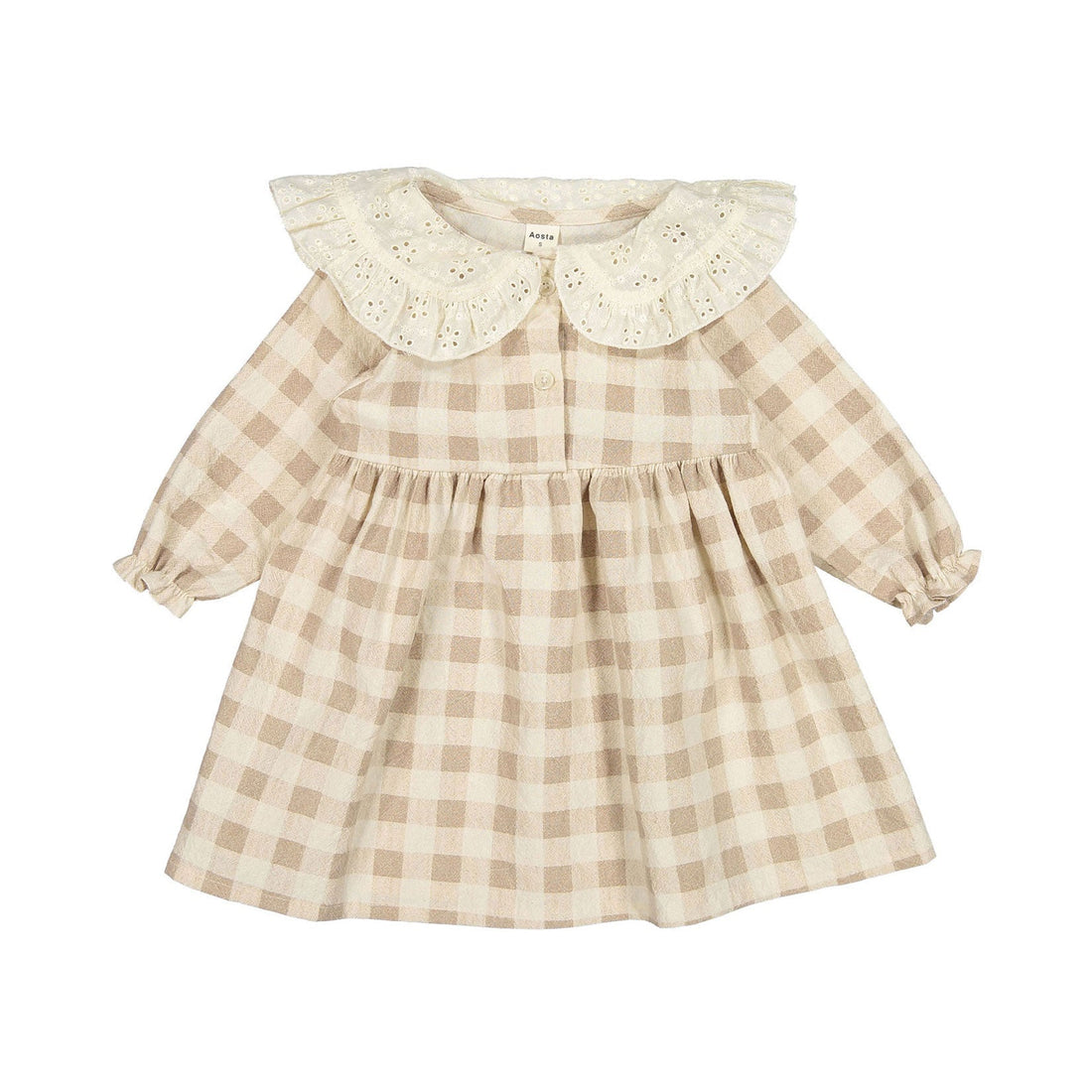 AOSTA dresses Aosta Beige Check Linen Cape Dress Matching Mom