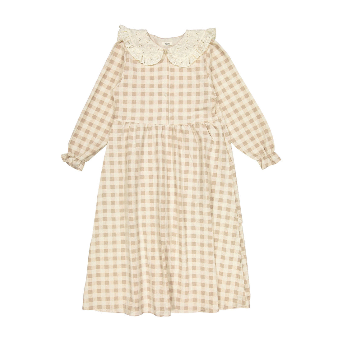 AOSTA dresses OS Aosta Beige Check Linen Moms Cape Dress