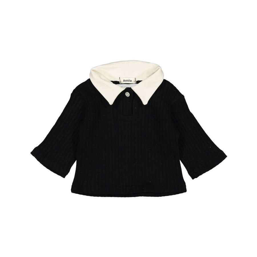 AOSTA knitwear Aosta Black French Ribg Collar Sweater