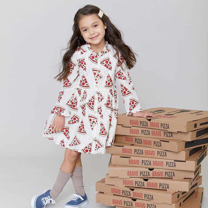 Pink Chicken Autumn Dress - Pizza Party Ladida Pink Chicken Autumn Dress - Pizza Party Ladida