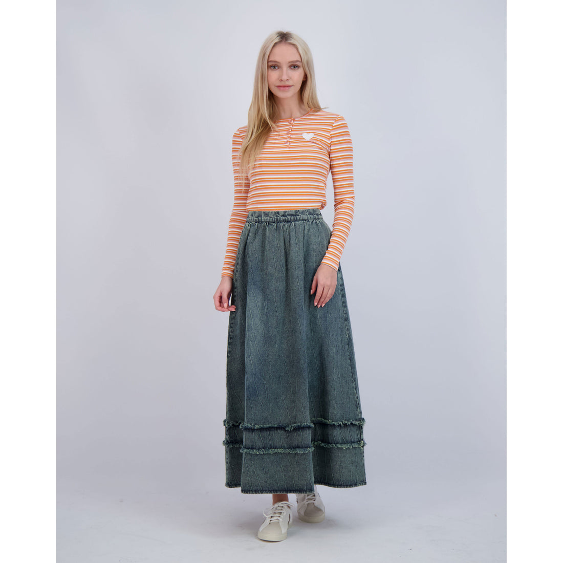 Ava Jeans bottoms ava jeans Black Denim Flair Raw Detail Long Skirt