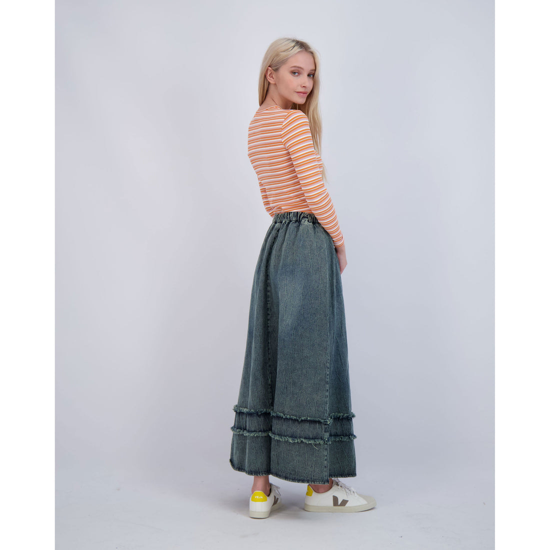 Ava Jeans bottoms ava jeans Black Denim Flair Raw Detail Long Skirt