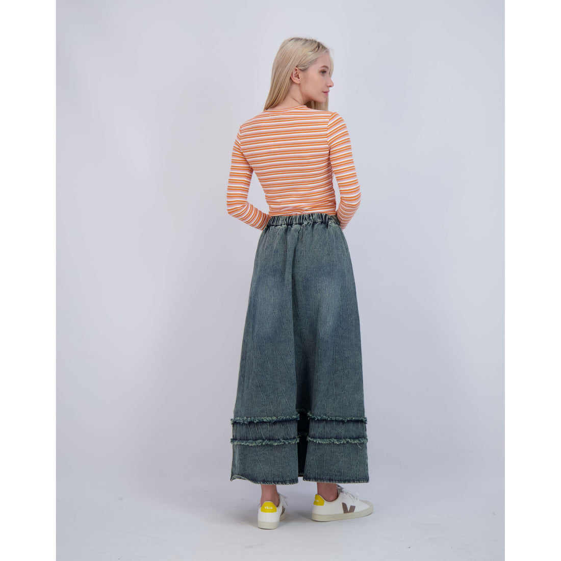 Ava Jeans bottoms ava jeans Black Denim Flair Raw Detail Long Skirt