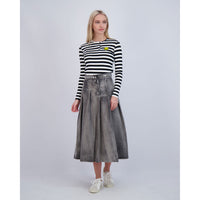 Ava Jeans bottoms ava jeans Black Denim Snap Pleated Midi Skirt