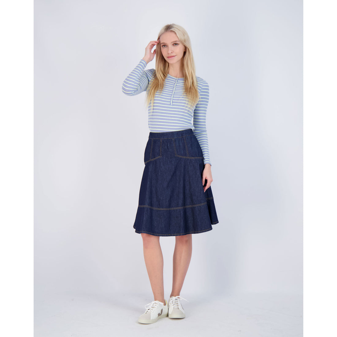 Ava Jeans bottoms ava jeans Blue Denim Trim Detail Flair Skirt