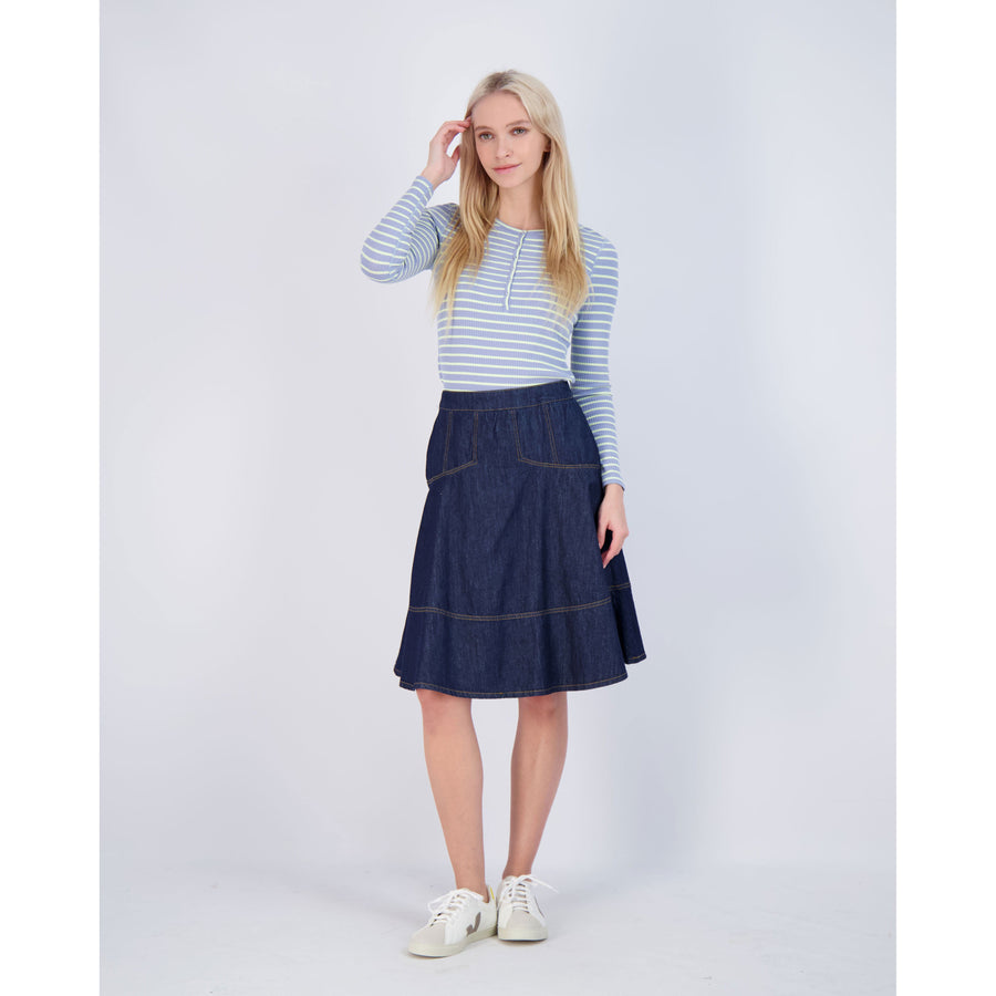 Ava Jeans bottoms ava jeans Blue Denim Trim Detail Flair Skirt