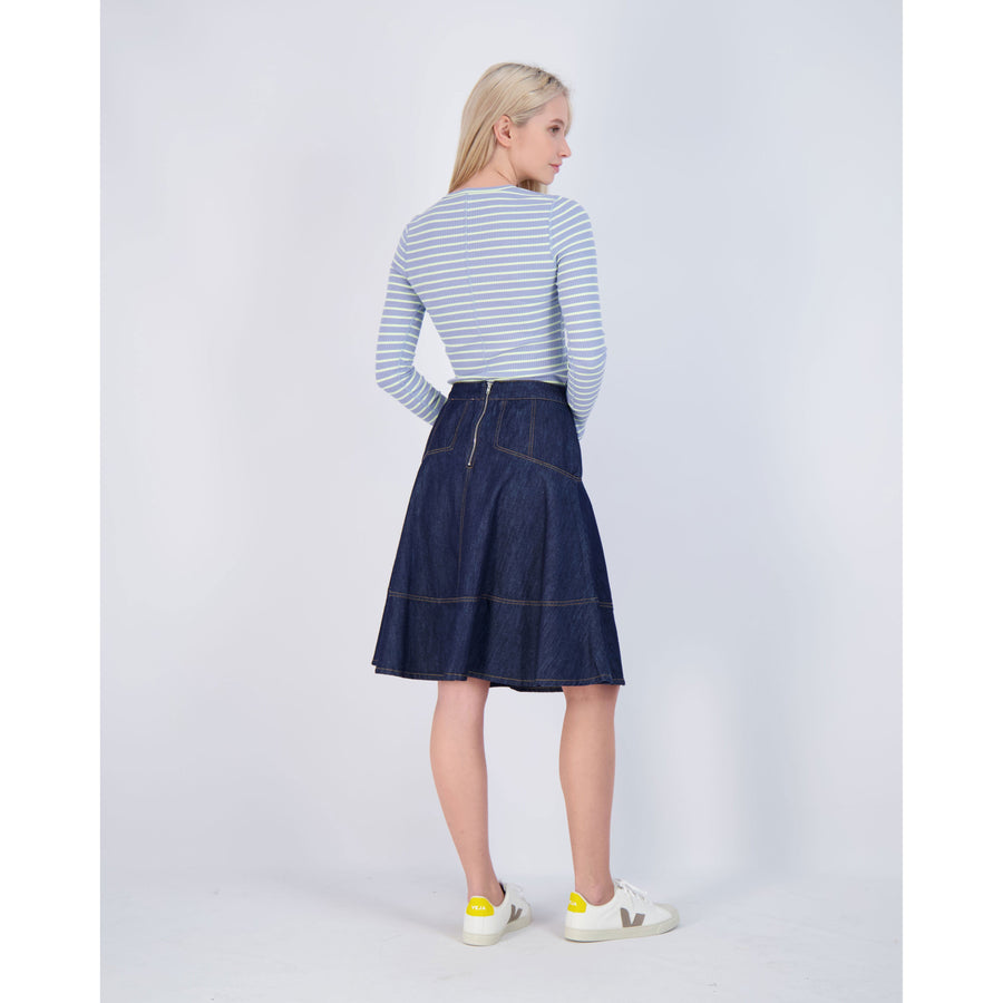 Ava Jeans bottoms ava jeans Blue Denim Trim Detail Flair Skirt
