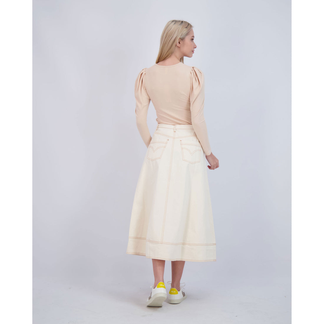 Ava Jeans bottoms ava jeans Cream Denim Long Skirt