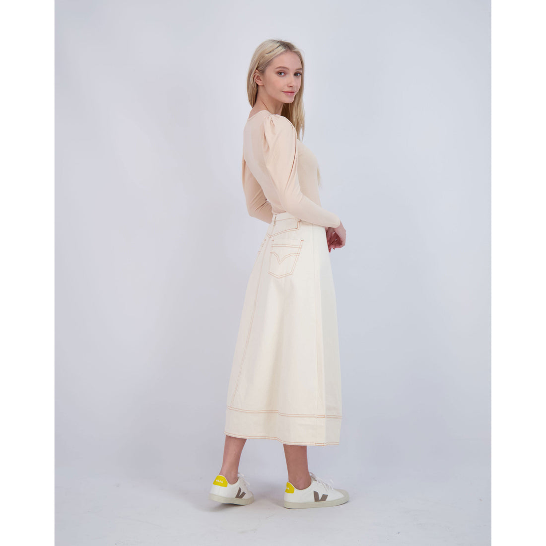 Ava Jeans bottoms ava jeans Cream Denim Long Skirt
