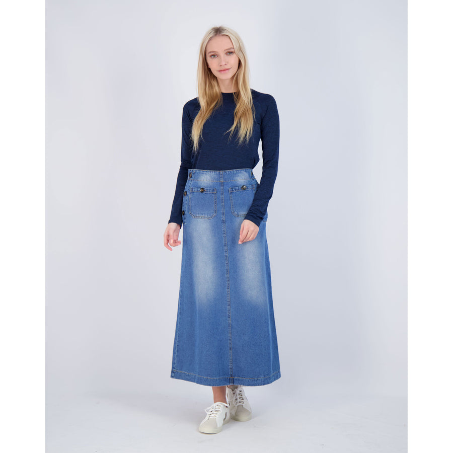 Ava Jeans bottoms ava jeans Denim Side Button Midi Skirt