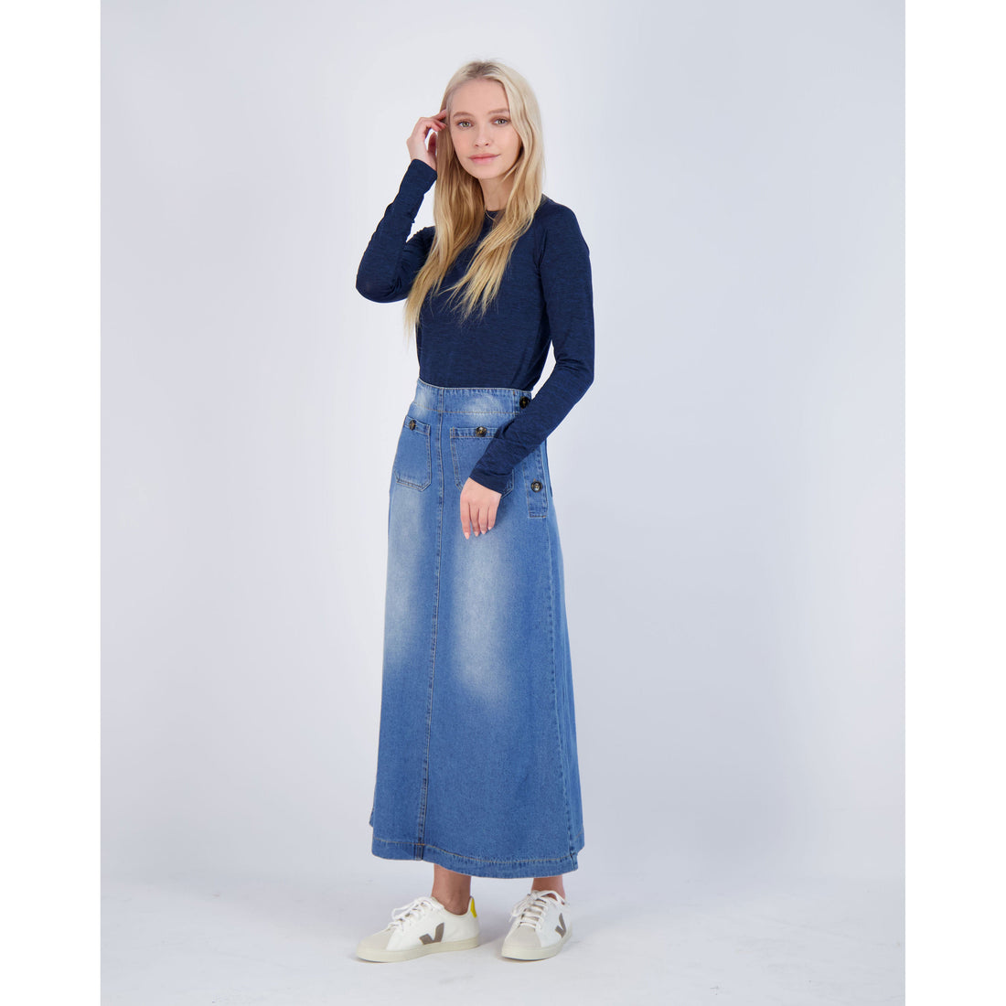 Ava Jeans bottoms ava jeans Denim Side Button Midi Skirt