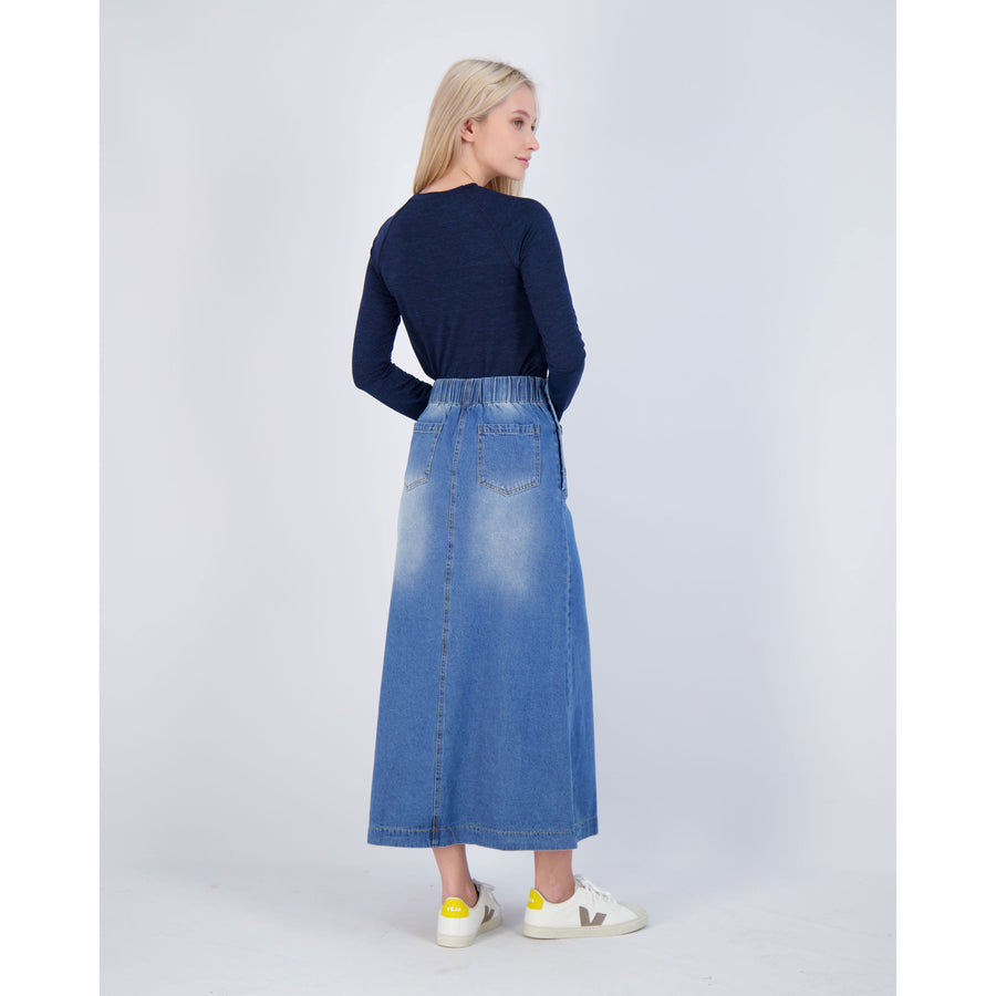 Ava Jeans bottoms ava jeans Denim Side Button Midi Skirt