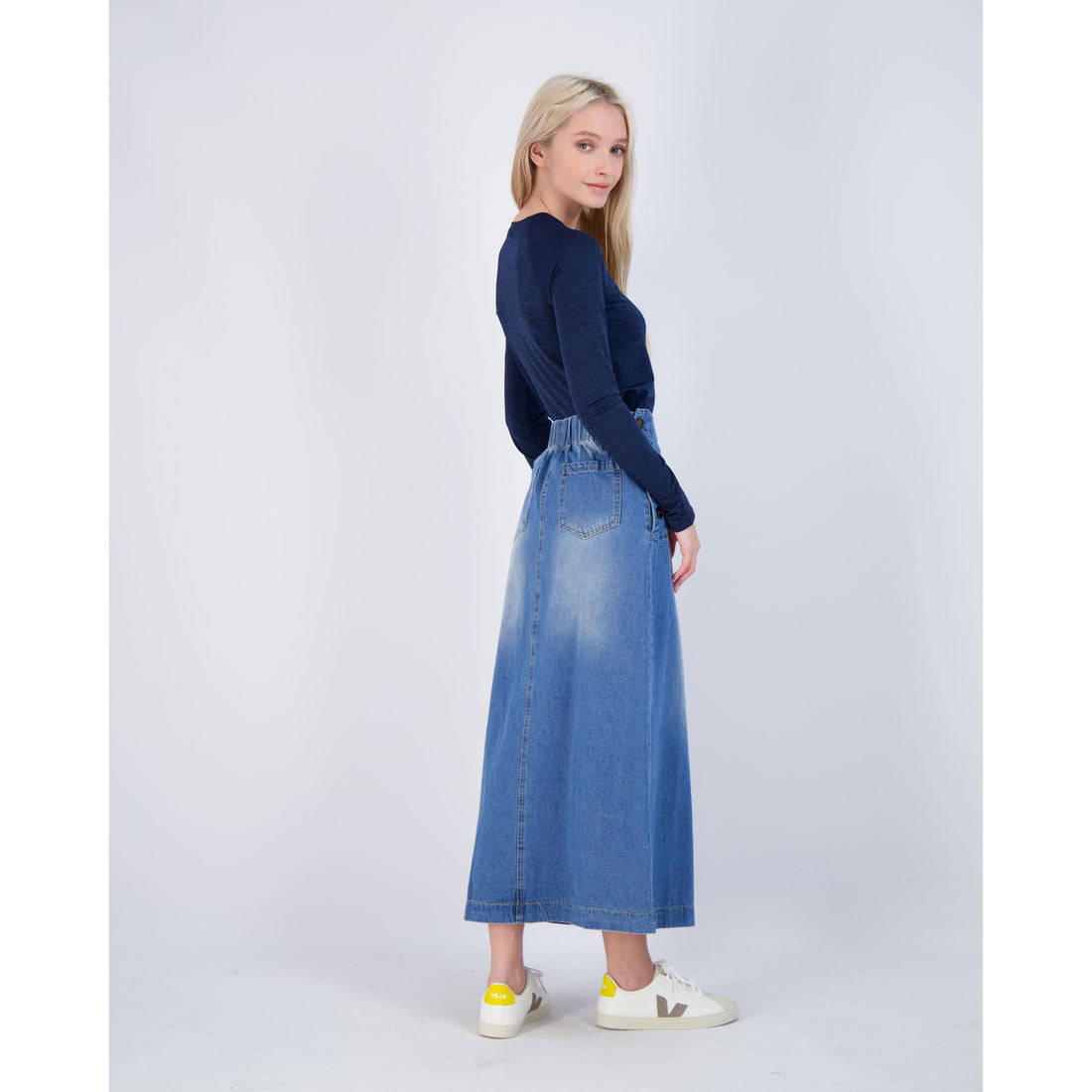 Ava Jeans bottoms ava jeans Denim Side Button Midi Skirt