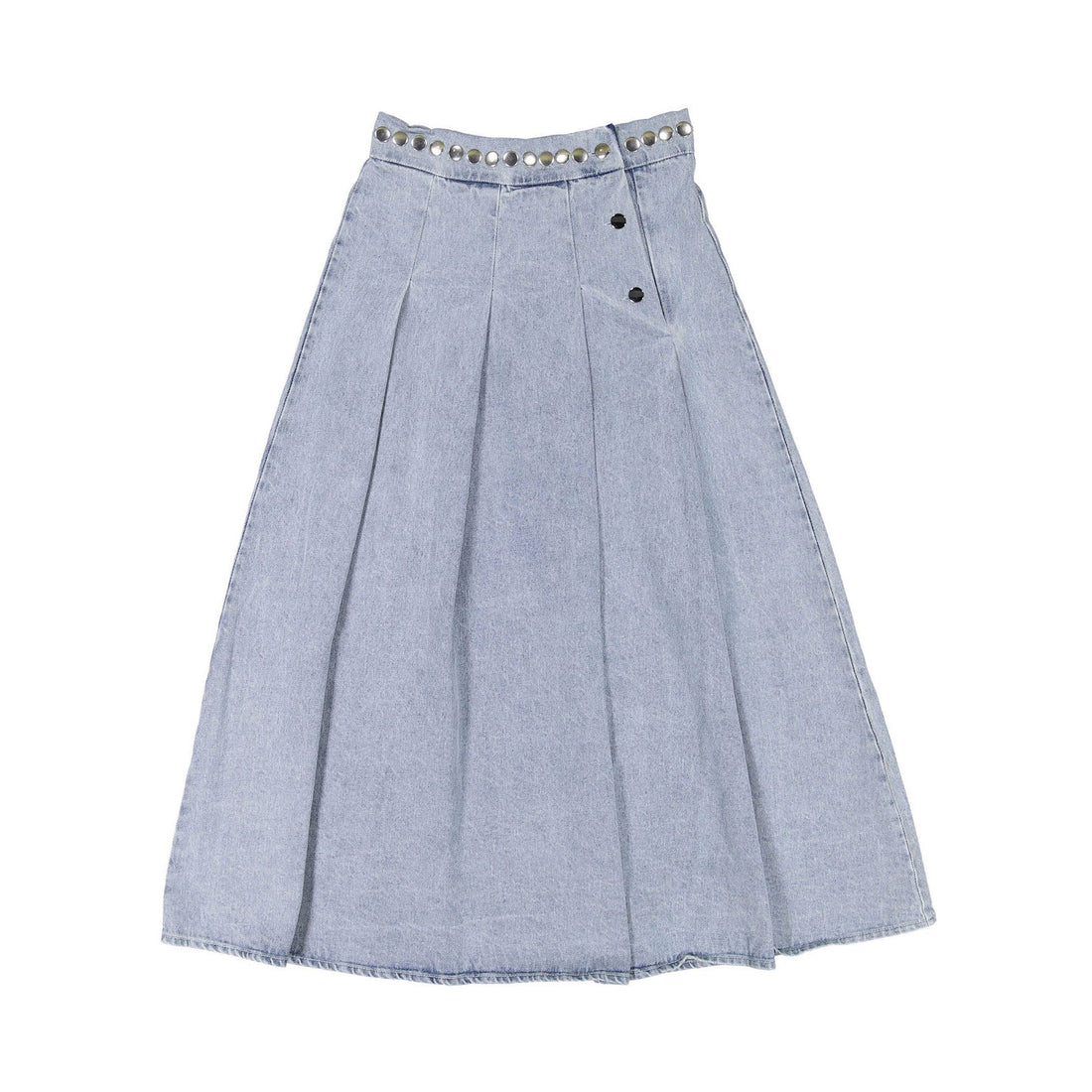 Ava Jeans bottoms ava jeans Washed Denim Snap Pleated Midi Skirt