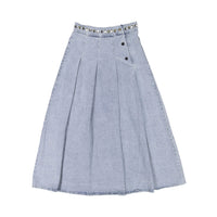 Ava Jeans bottoms ava jeans Washed Denim Snap Pleated Midi Skirt