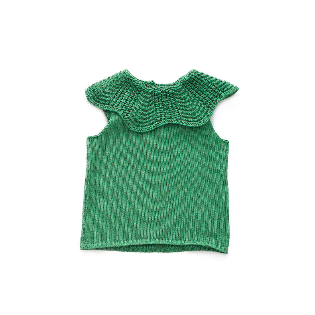 Oeuf Green Scalloped Collar Knit Vest