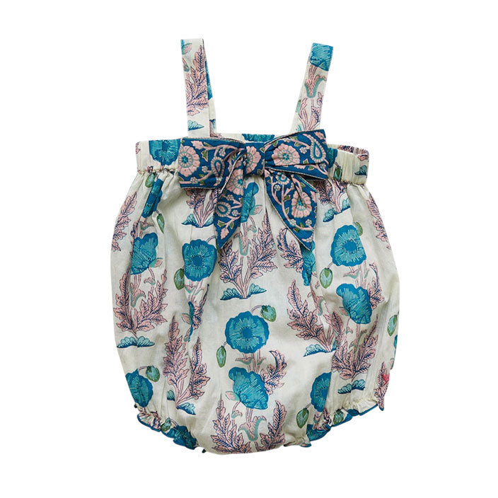 Pink Chicken Mosaic Blue Gilded Floral Angeline Romper