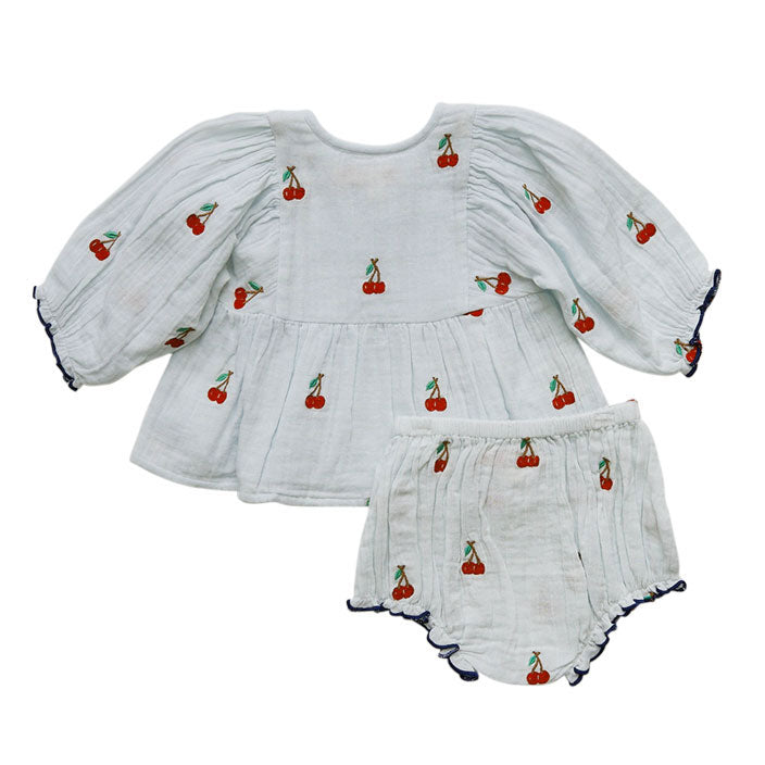 Pink Chicken Wan Blue Cherries Ava Belle Baby Dress