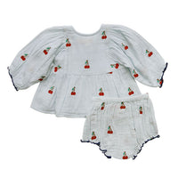 Pink Chicken Wan Blue Cherries Ava Belle Baby Dress