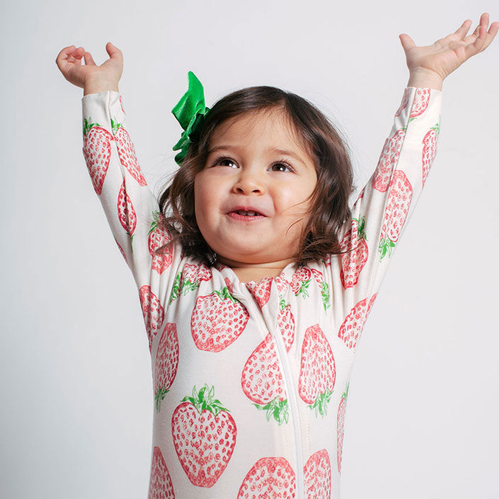 Pink Chicken Baby Bamboo Romper - Strawberries