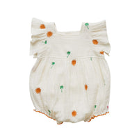 Pink Chicken Antique White Palm Tree/Sun Embroidered Elsie Romper