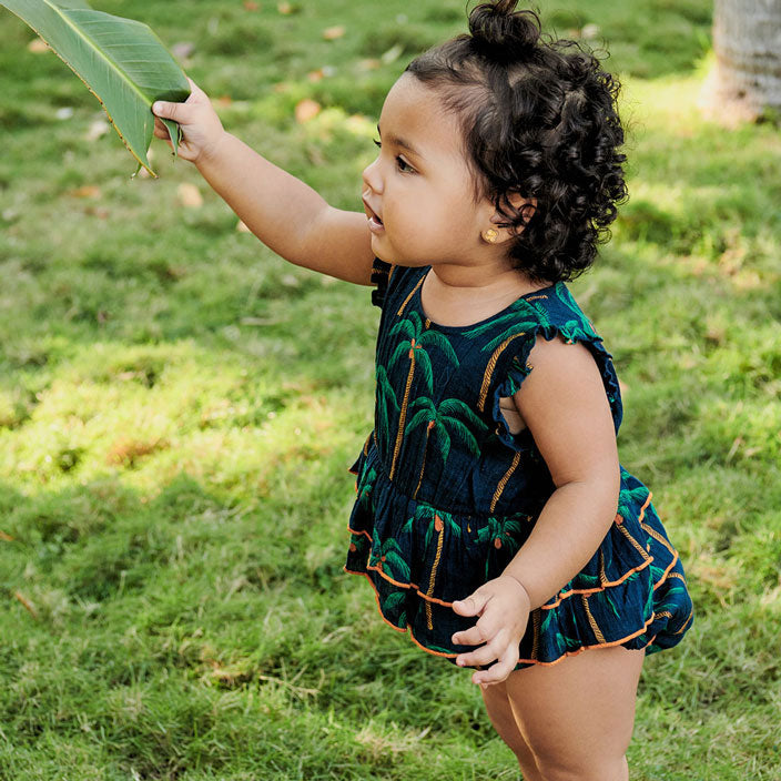 Pink Chicken Baby Heidi Bubble - Navy Palm Trees