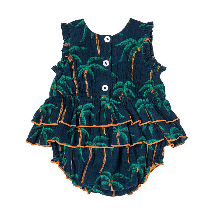 Pink Chicken Baby Heidi Bubble - Navy Palm Trees