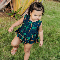 Pink Chicken Baby Heidi Bubble - Navy Palm Trees