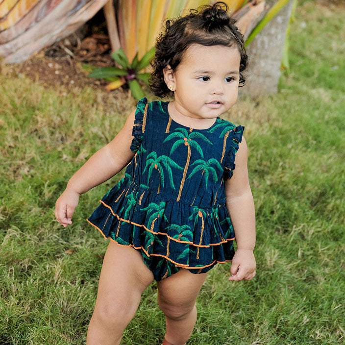 Pink Chicken Baby Heidi Bubble - Navy Palm Trees