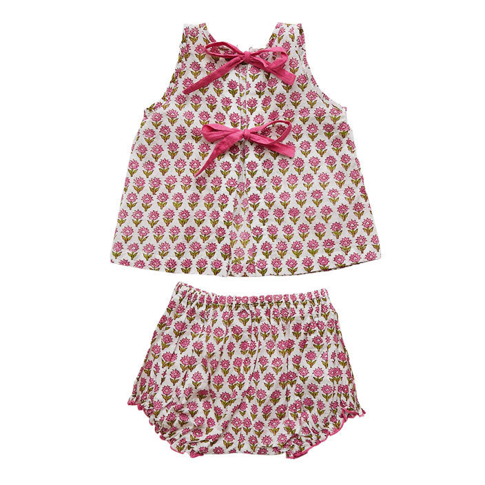 Pink Chicken Pink Floral Block Print Jaipur Baby Set
