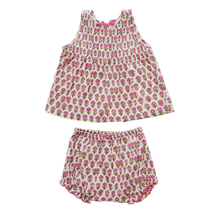 Pink Chicken Pink Floral Block Print Jaipur Baby Set