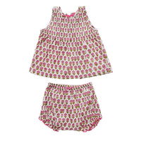Pink Chicken Pink Floral Block Print Jaipur Baby Set