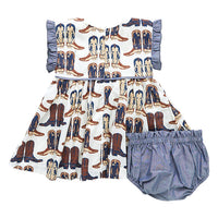 Pink Chicken Baby Nell Dress Set - Cowboy Boots