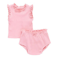 Pink Chicken Baby Organic Ruffle Rib 2-Piece Set - Peony