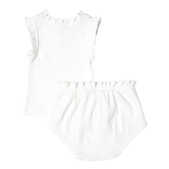 Pink Chicken Baby Organic Ruffle Rib 2-Piece Set - White