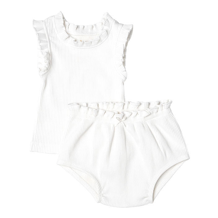 Pink Chicken Baby Organic Ruffle Rib 2-Piece Set - White