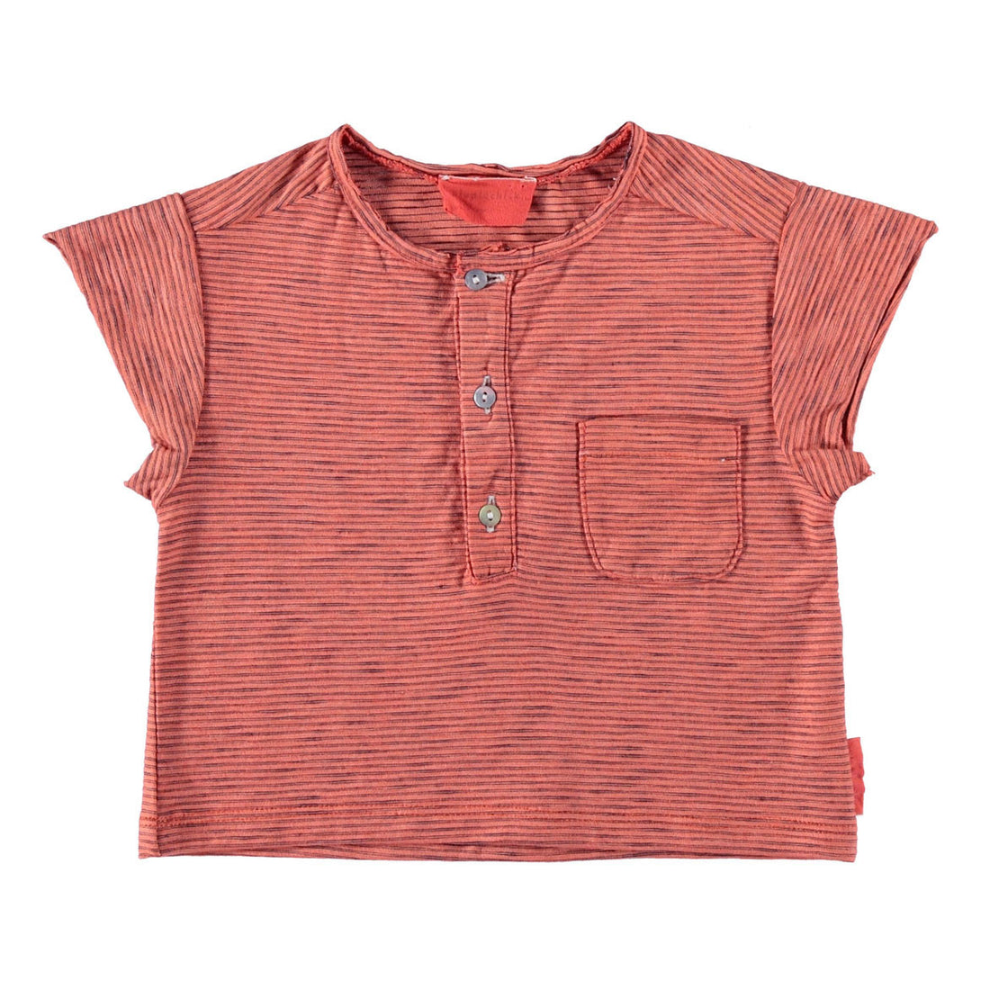 Piupiuchick Red Striped Buttoned Baby Tee