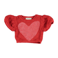 Piupiuchick Red Textured Jersey Heart Balloon Baby Tee