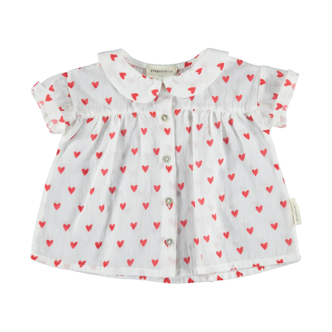 Piupiuchick Red Heart Print Baby Collar Blouse